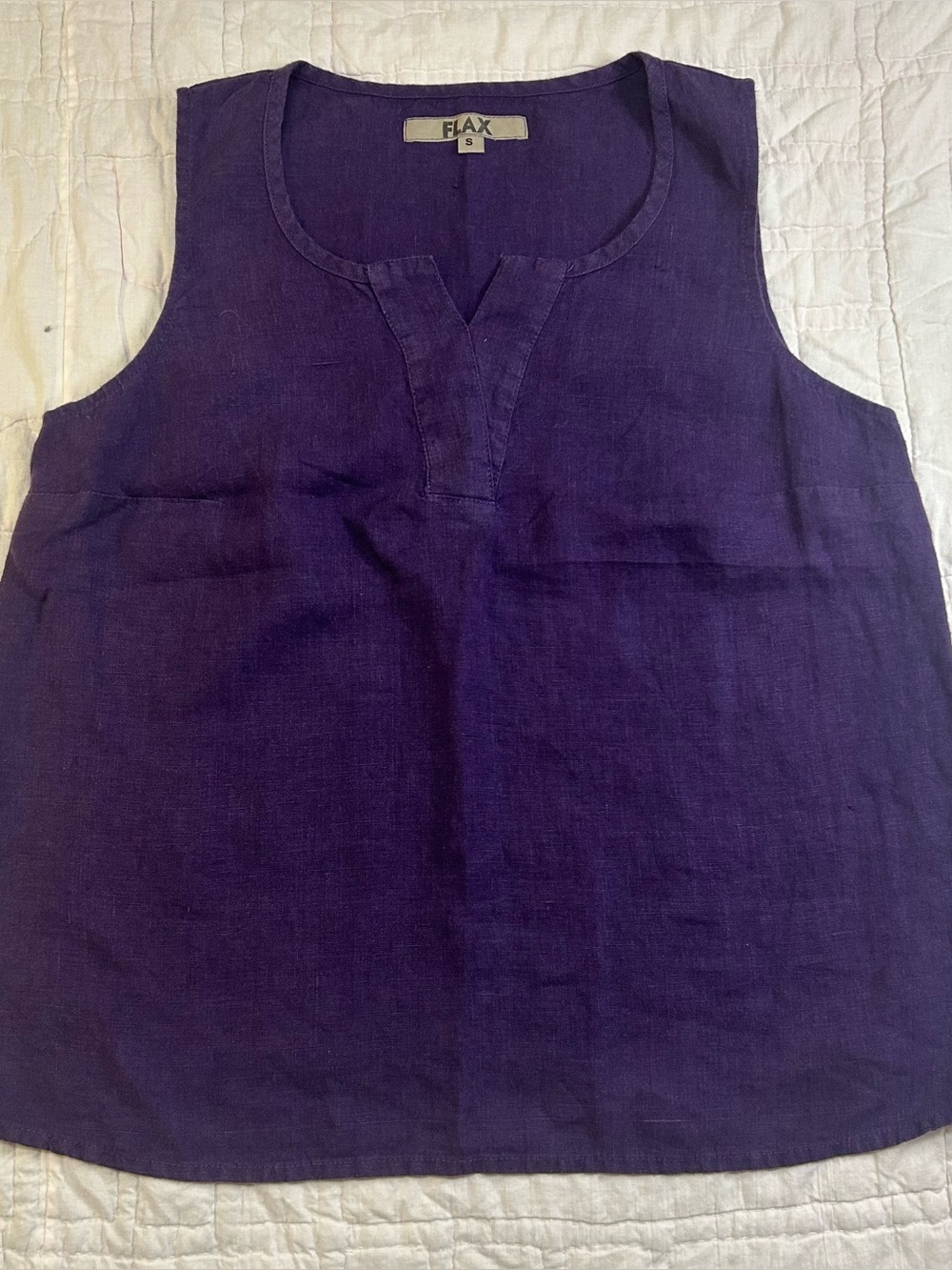 FLAX Linen Tunic Tank Top Purple V Neck Minimalist Lagenlook Artisan Women’s S